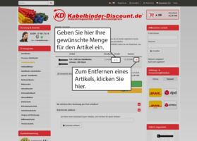 Sie können im Warenkorb die gewünschte Anzahl Ihrer Artikel festlegen oder Artikel aus dem Warenkorb entfernen.
